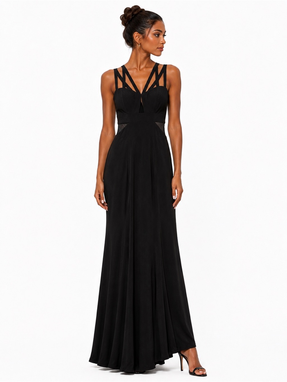 Xscape Black Strappy V-Neck Maxi Dress